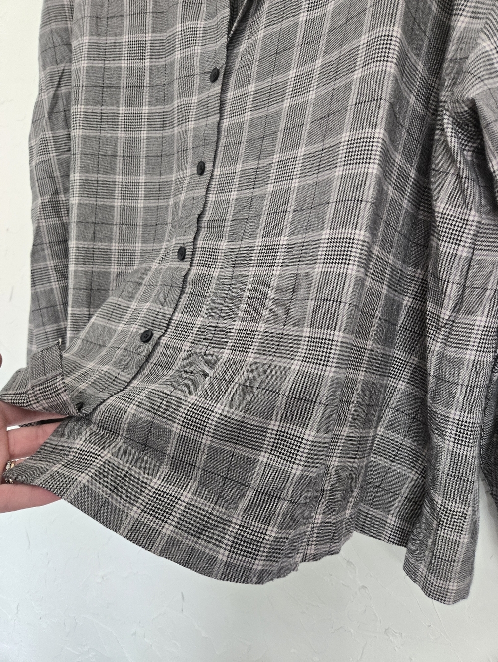 Madewell Plaid Gray Black Loose Button Up Top, XL - Picture 7 of 12